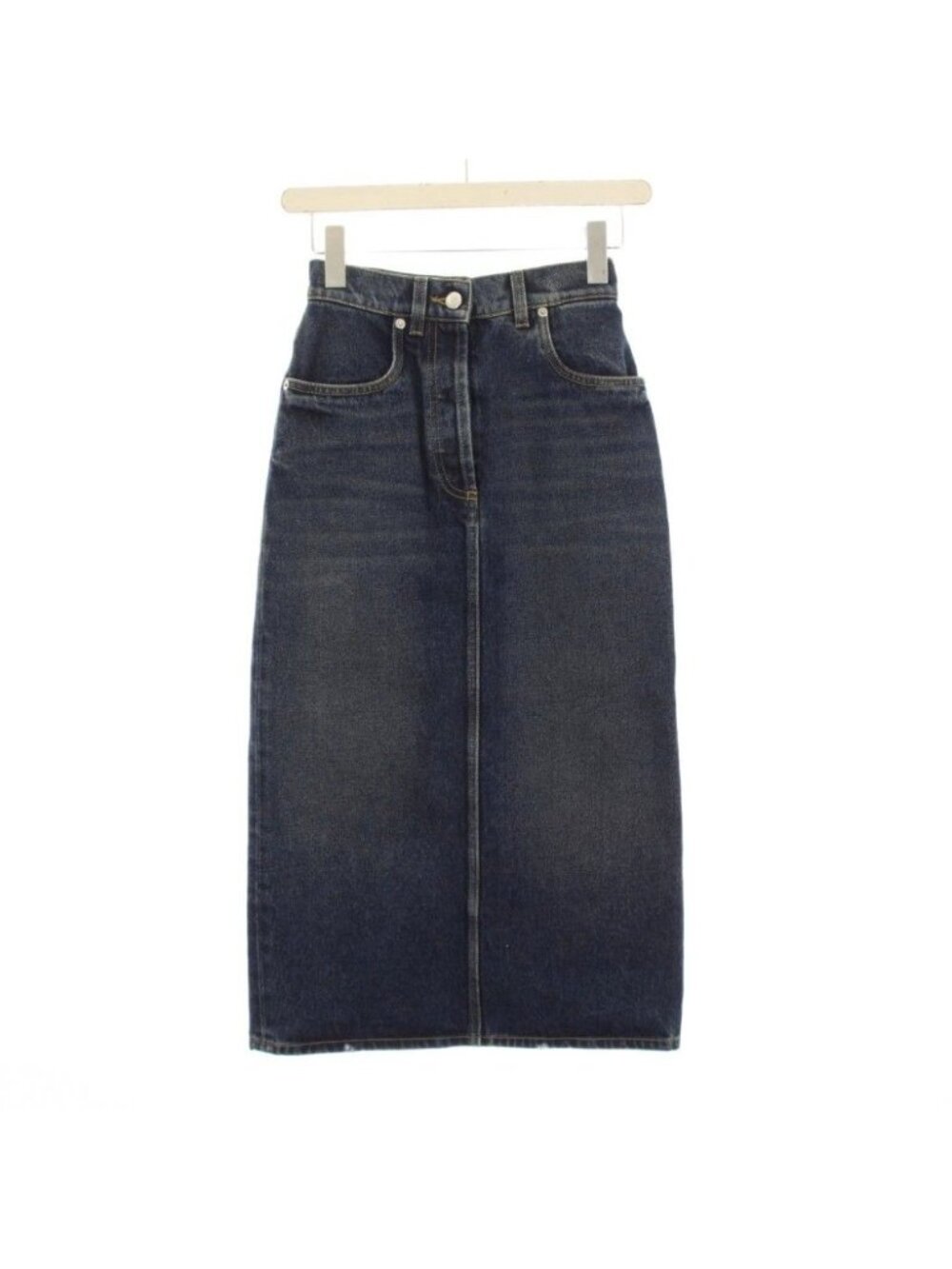 Prada Denim Skirt Tight Long Triangle Plate 36 Blue